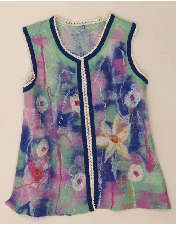 Cardigan feminino vintage UK 12 médio floral multicolorido