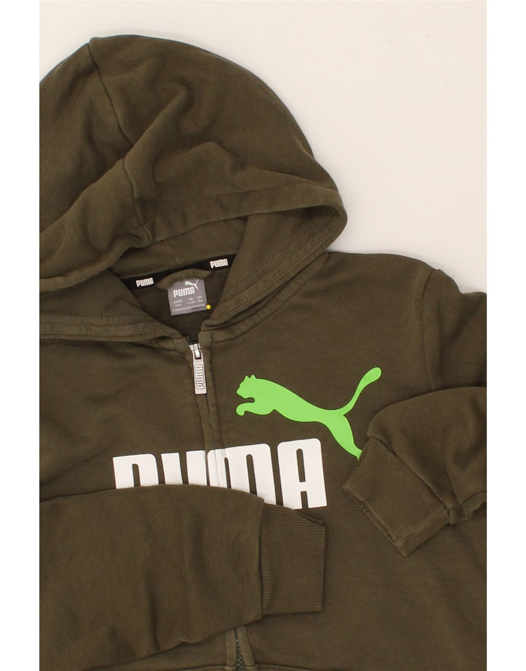 PUMA Boys Graphic Zip Hoodie Sweater 11-12 Years Khaki Cotton Vintage Puma and Second-Hand Puma from Messina Hembry 