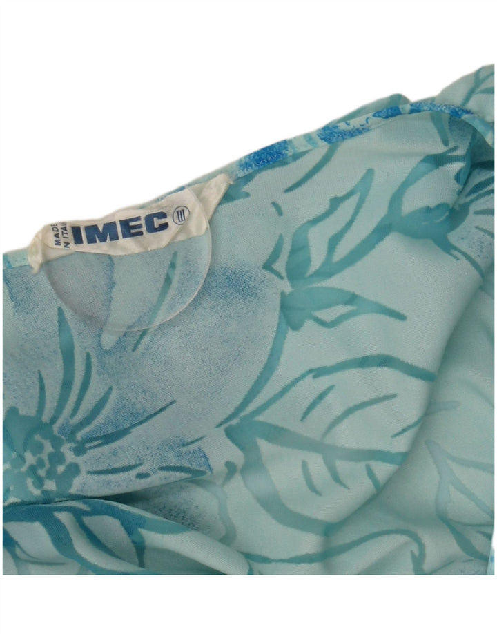 Vestido feminino Imec manga 3/4 transparente evasê UK 12 médio azul floral