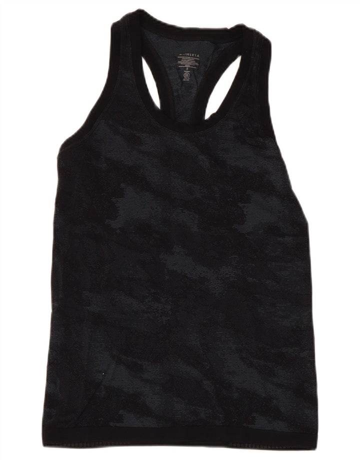 Colete feminino ATHLETA UK 8 pequeno preto camuflado nylon