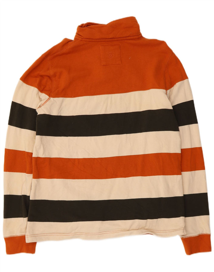 Fat Face Masculino Botão Pescoço Moletom Jumper Pequeno Listrado Multicolorido