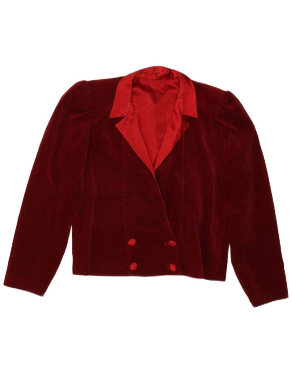 Jaqueta blazer feminina vintage de veludo com peito duplo Reino Unido 12 vermelho médio anos 80