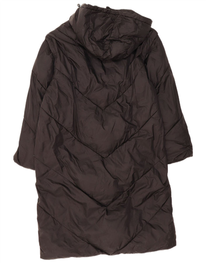 Casaco acolchoado com capuz feminino Zara UK 14 poliéster preto médio