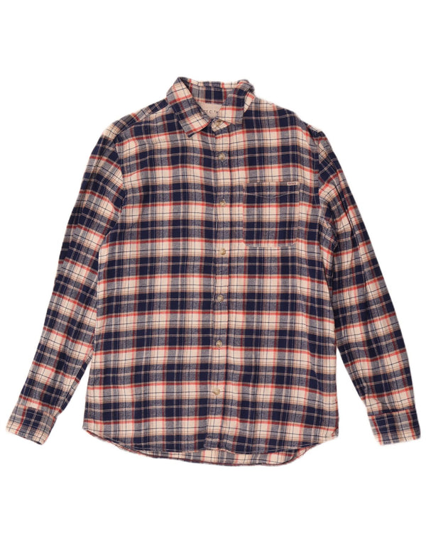 Camisa masculina de flanela Jack & Jones de algodão xadrez azul marinho médio