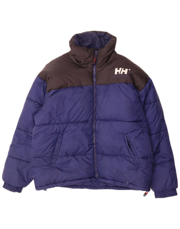 Jaqueta masculina acolchoada gráfica Helly Hansen Reino Unido 40 grande bloco colorido azul nylon