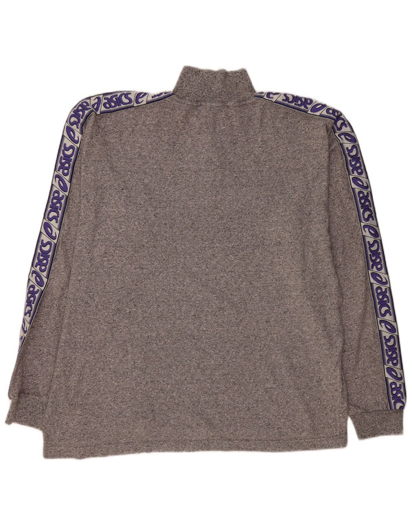 ASICS Mens Zip Neck Top Gráfico Manga Longa 2XL Cinza