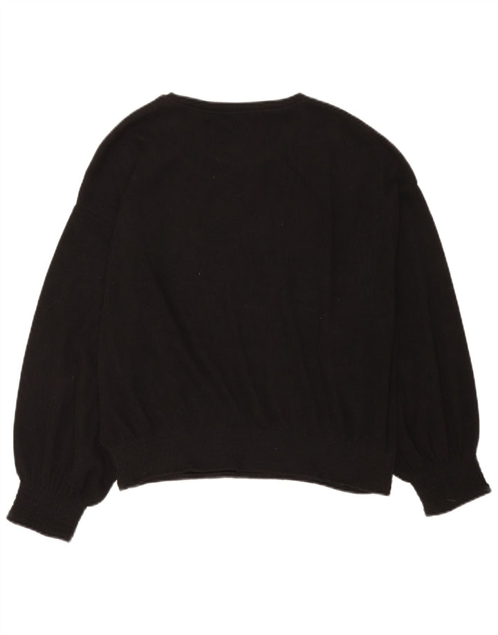 Zara Suéter feminino com gola canoa e gola redonda Reino Unido 16 grande poliéster preto