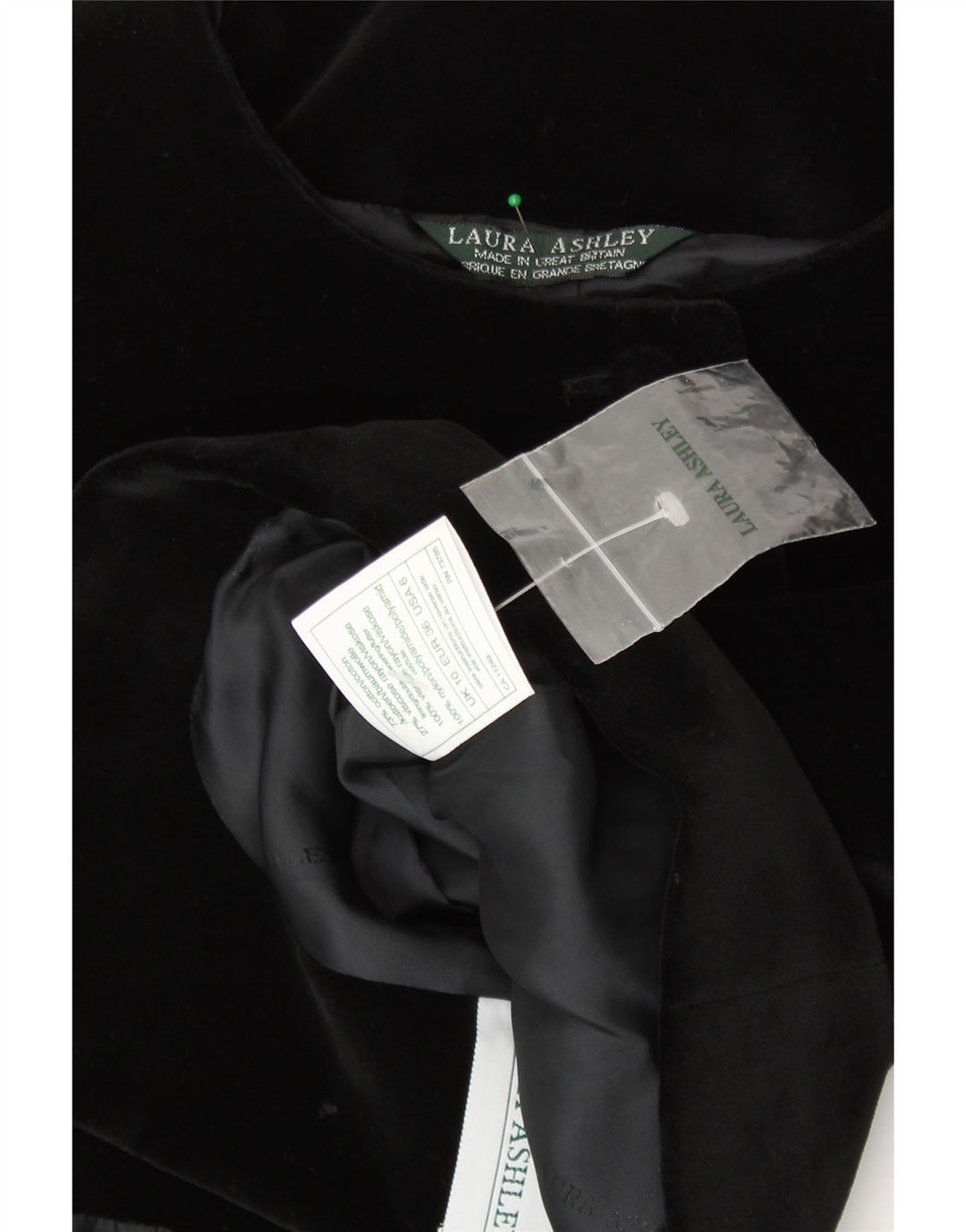 Jaqueta bolero feminina de veludo com 6 botões LAURA ASHLEY Reino Unido 10 algodão preto pequeno