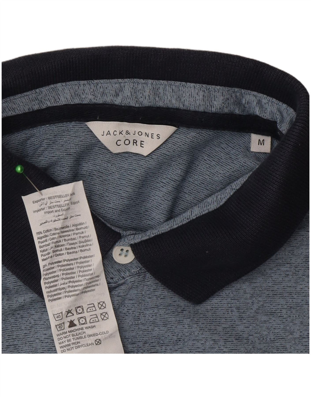 Camisa polo masculina Jack & Jones de manga curta regular fit azul médio manchado