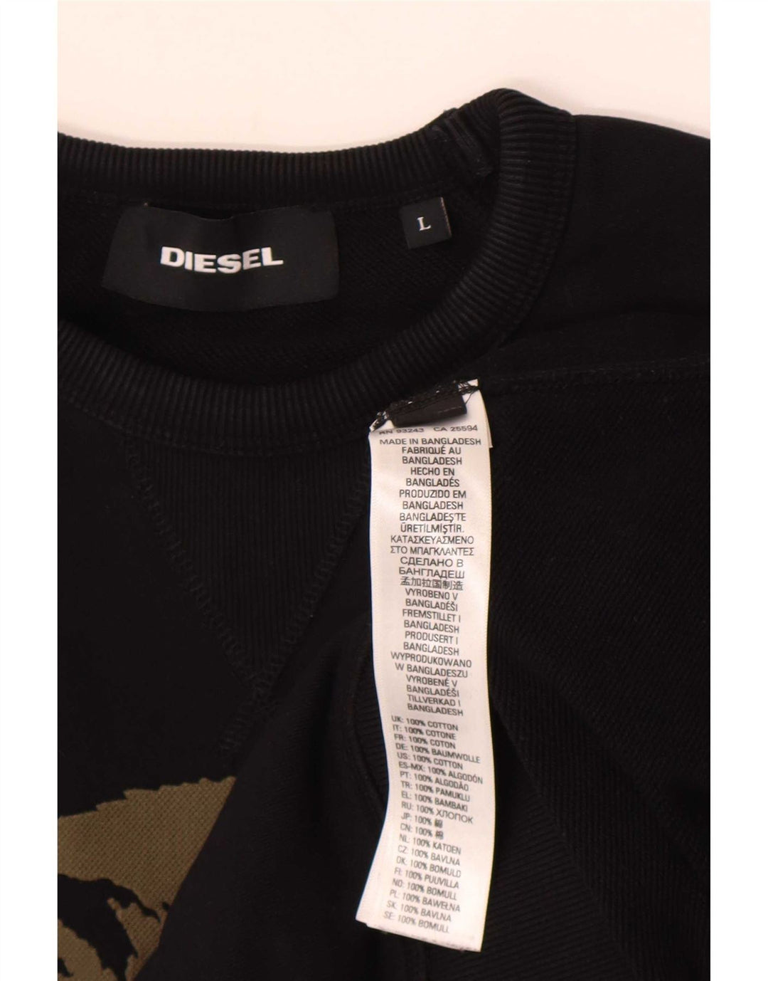 Diesel masculino gráfico moletom jumper grande algodão preto