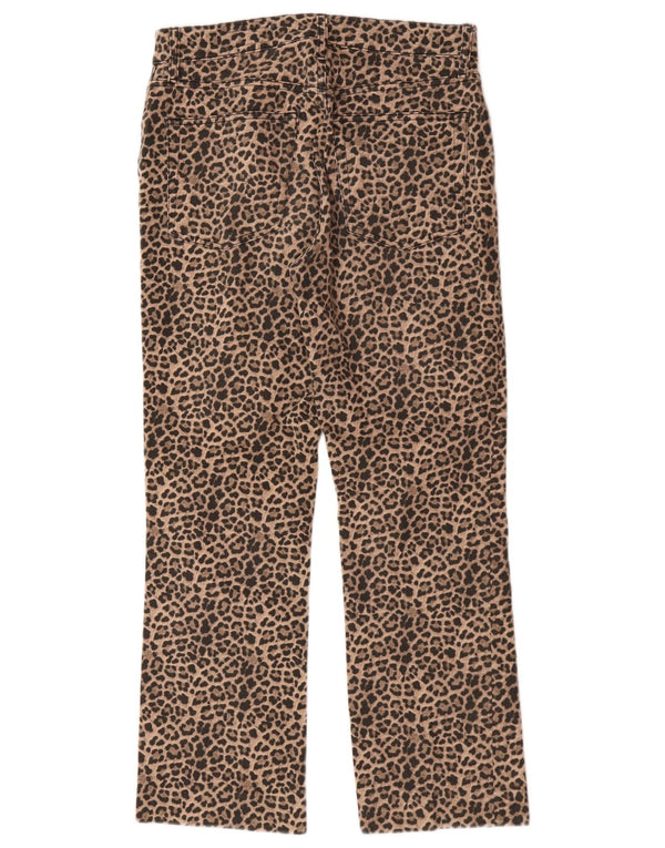 Zara Calça feminina reta casual UE 38 pequena W28 L26 marrom estampa animal