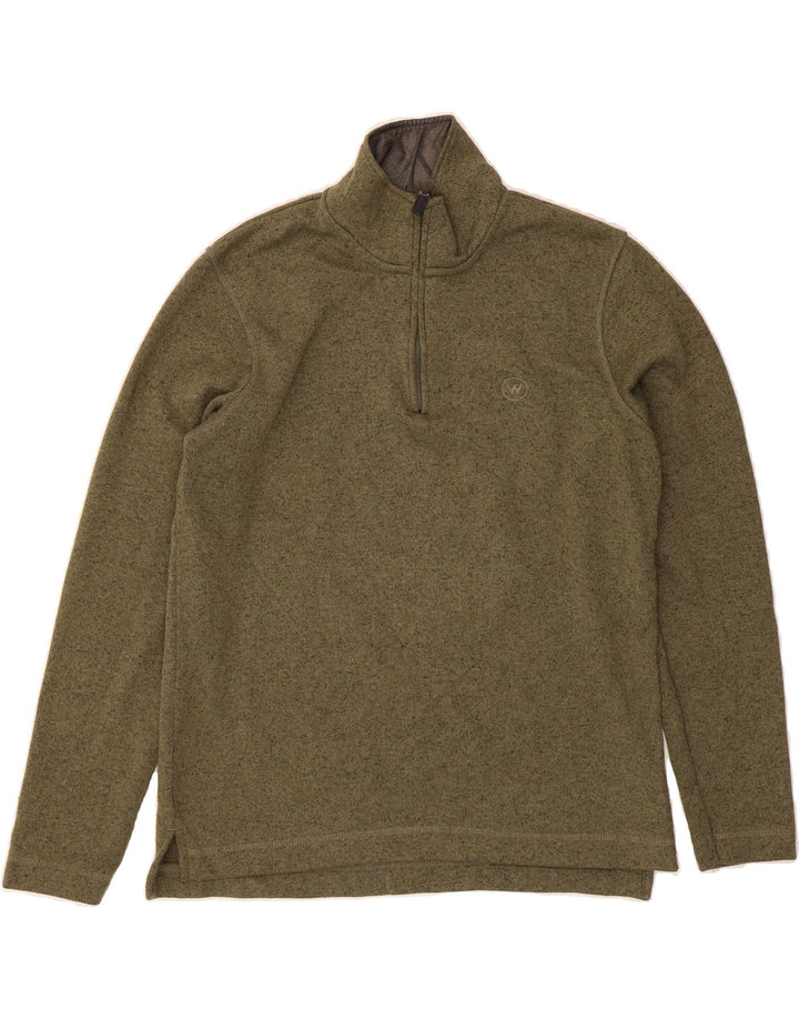WRANGLER Womens Zip Neck Sweatshirt Jumper UK 10 Small Khaki Flecked Vintage Wrangler and Second-Hand Wrangler from Messina Hembry 