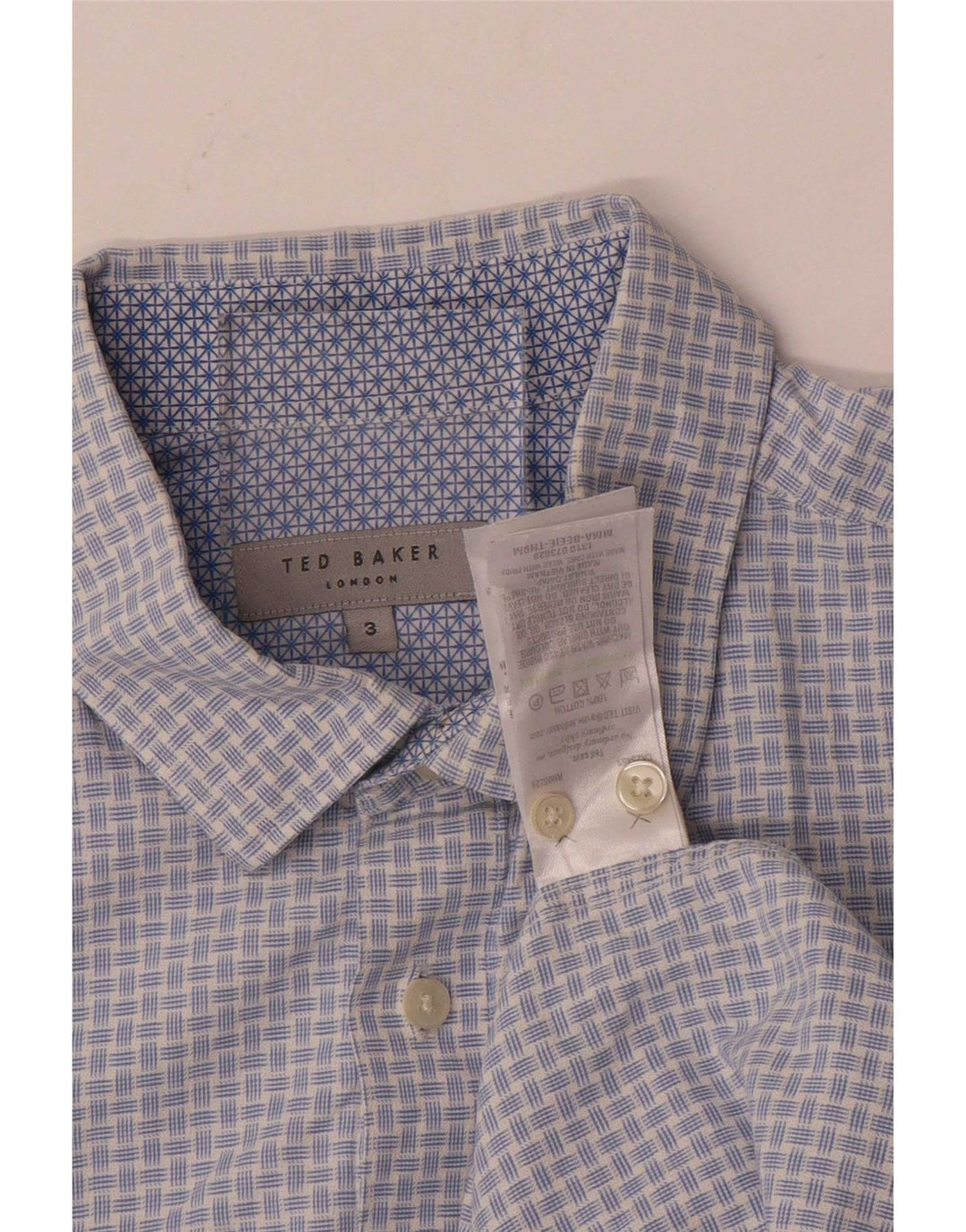 Camisa masculina Ted Baker tamanho 3 algodão guingão azul médio