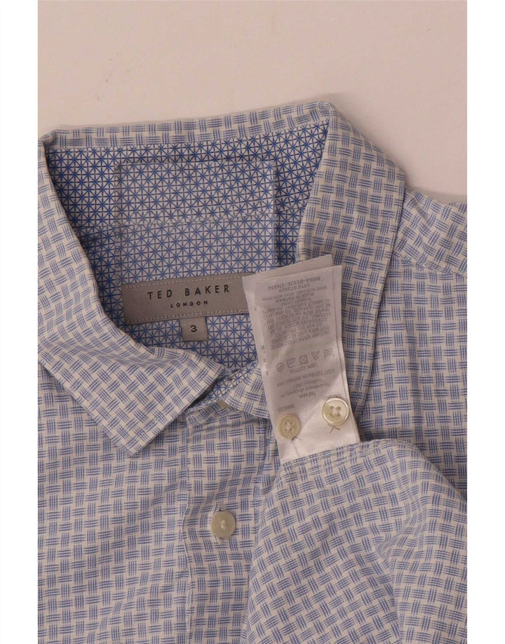 Camisa masculina Ted Baker tamanho 3 algodão guingão azul médio