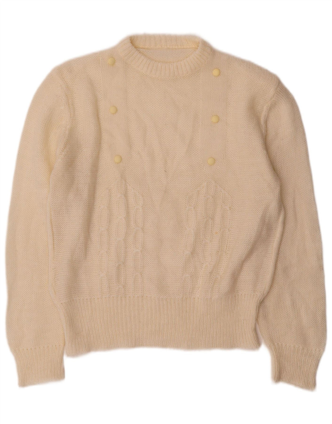 Suéter feminino vintage com gola redonda UK 12 médio off white