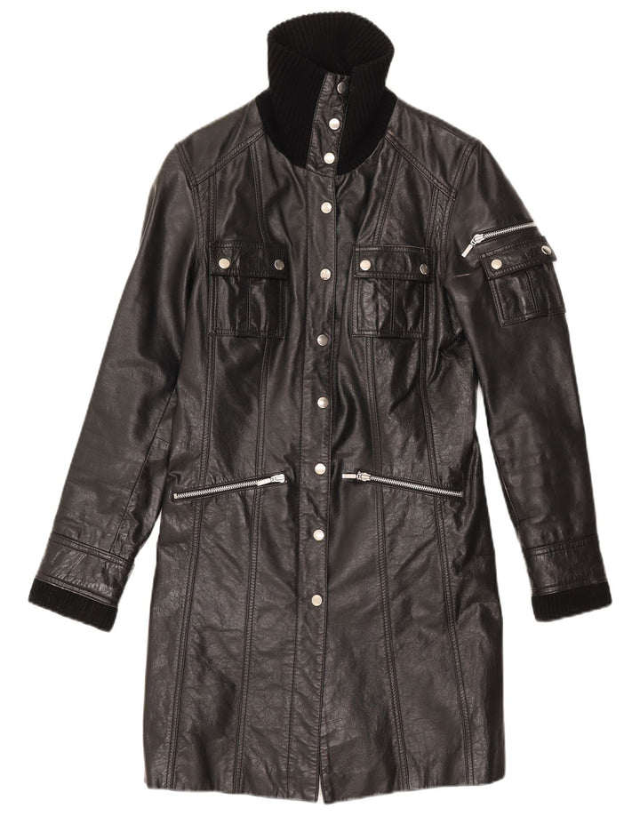 Casaco de couro feminino Gipsy UK 12 médio preto