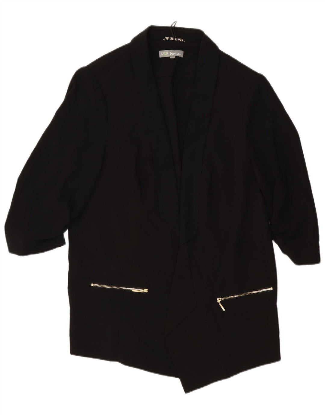 Jaqueta blazer feminina MARKS & SPENCER manga 3/4 aberta Reino Unido 20 2XL preta