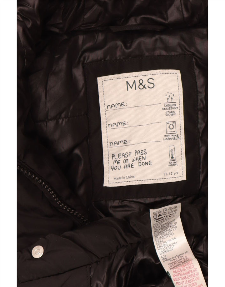 Casaco acolchoado com capuz para meninas Marks & Spencer 11-12 anos poliéster preto