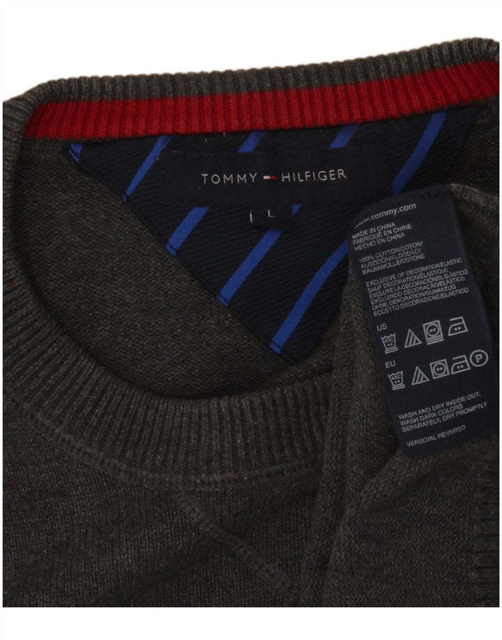 Suéter masculino TOMMY HILFIGER com gola redonda, grande algodão cinza