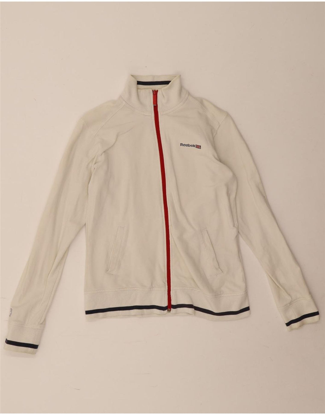Reebok Womens Tracksuit Top Jacket UK 12 Médio Algodão Branco