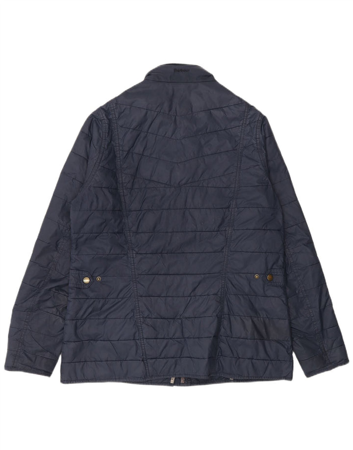 Jaqueta acolchoada feminina Barbour UK 16 grande azul marinho colorblock poliamida