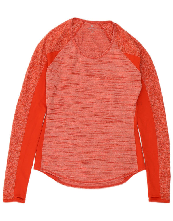 Top feminino ATHLETA manga comprida UK 6 XS poliéster manchado vermelho