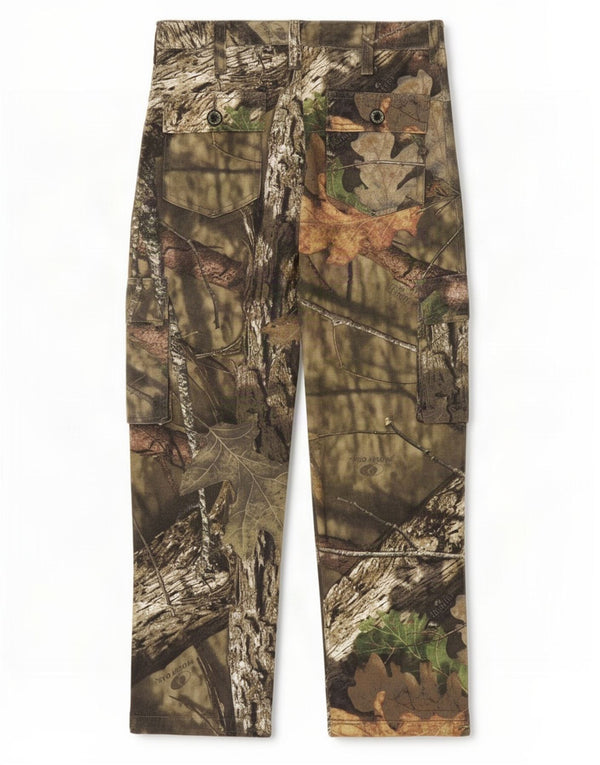 Calças cargo para meninos Mossy Oak 10-11 anos grandes W26 L25 camuflagem cáqui