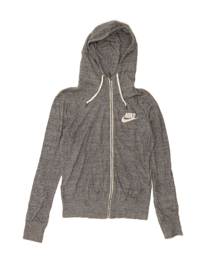 NIKE Womens Zip Hoodie Sweater UK 12 Medium Grey Flecked Cotton Vintage Nike and Second-Hand Nike from Messina Hembry 