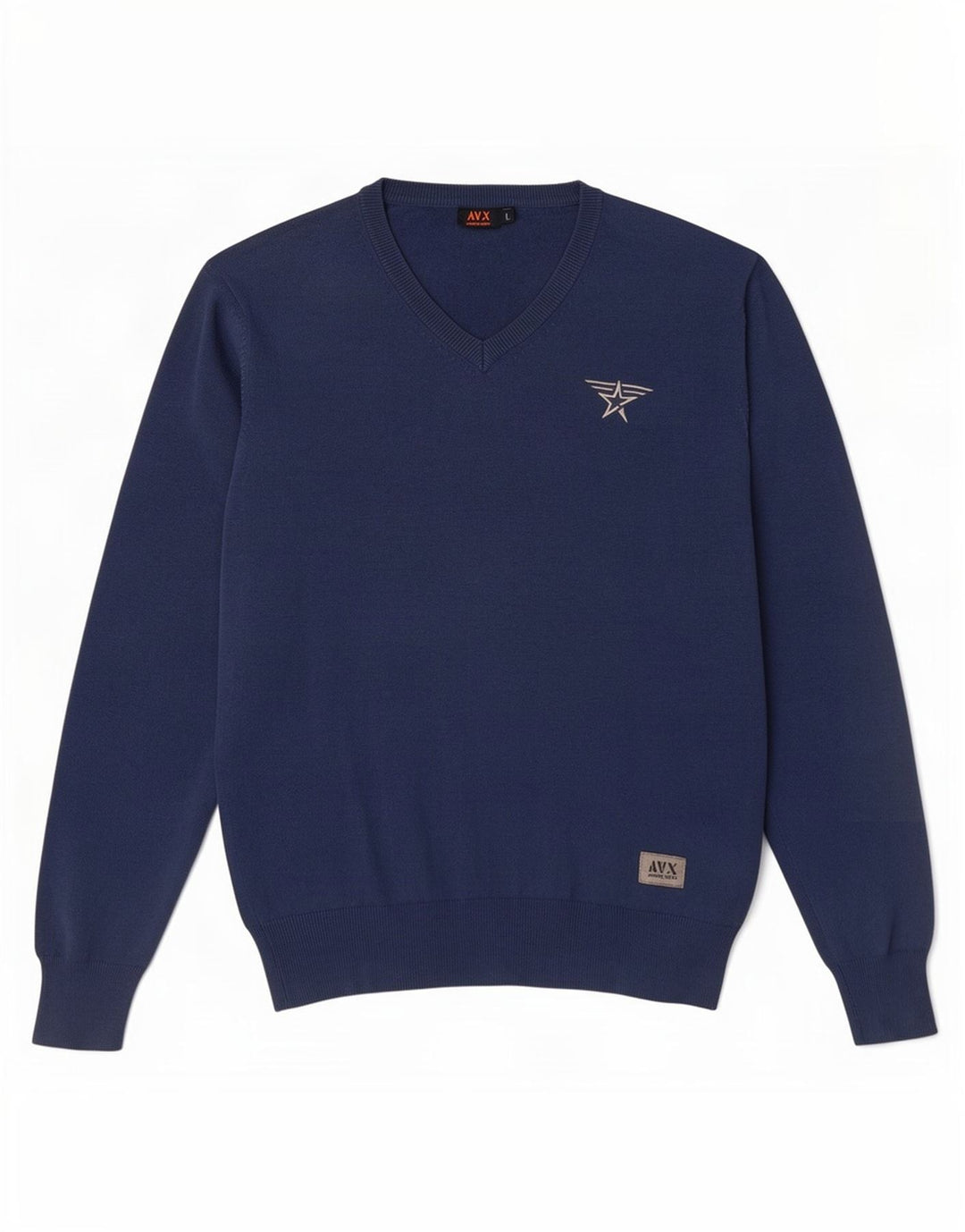 Suéter masculino Avirex com decote em V grande algodão azul