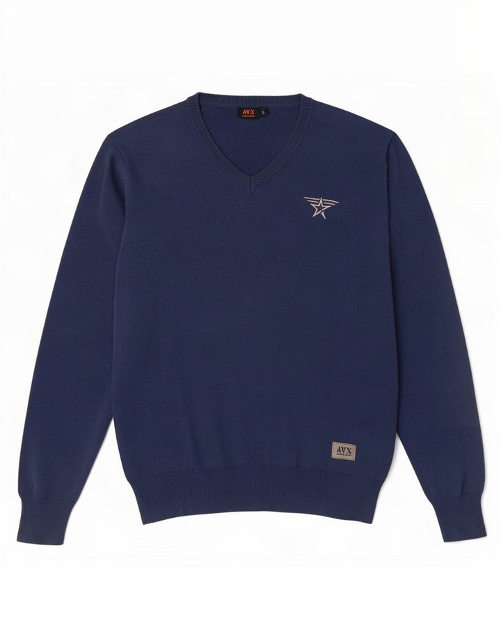 Suéter masculino Avirex com decote em V grande algodão azul