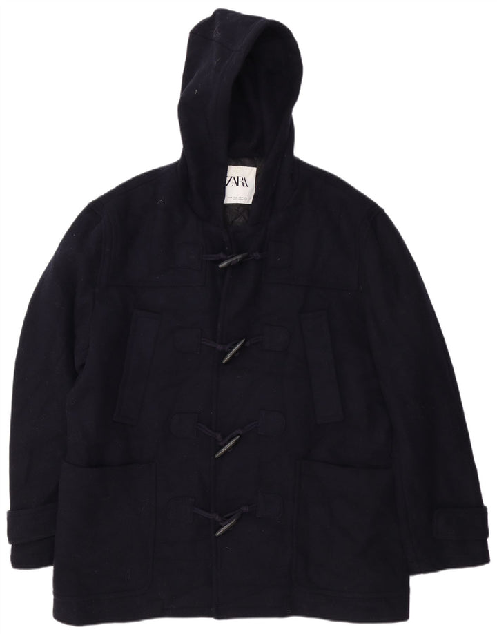 Zara Jaqueta masculina com capuz Duffle UK 42 XL Azul marinho