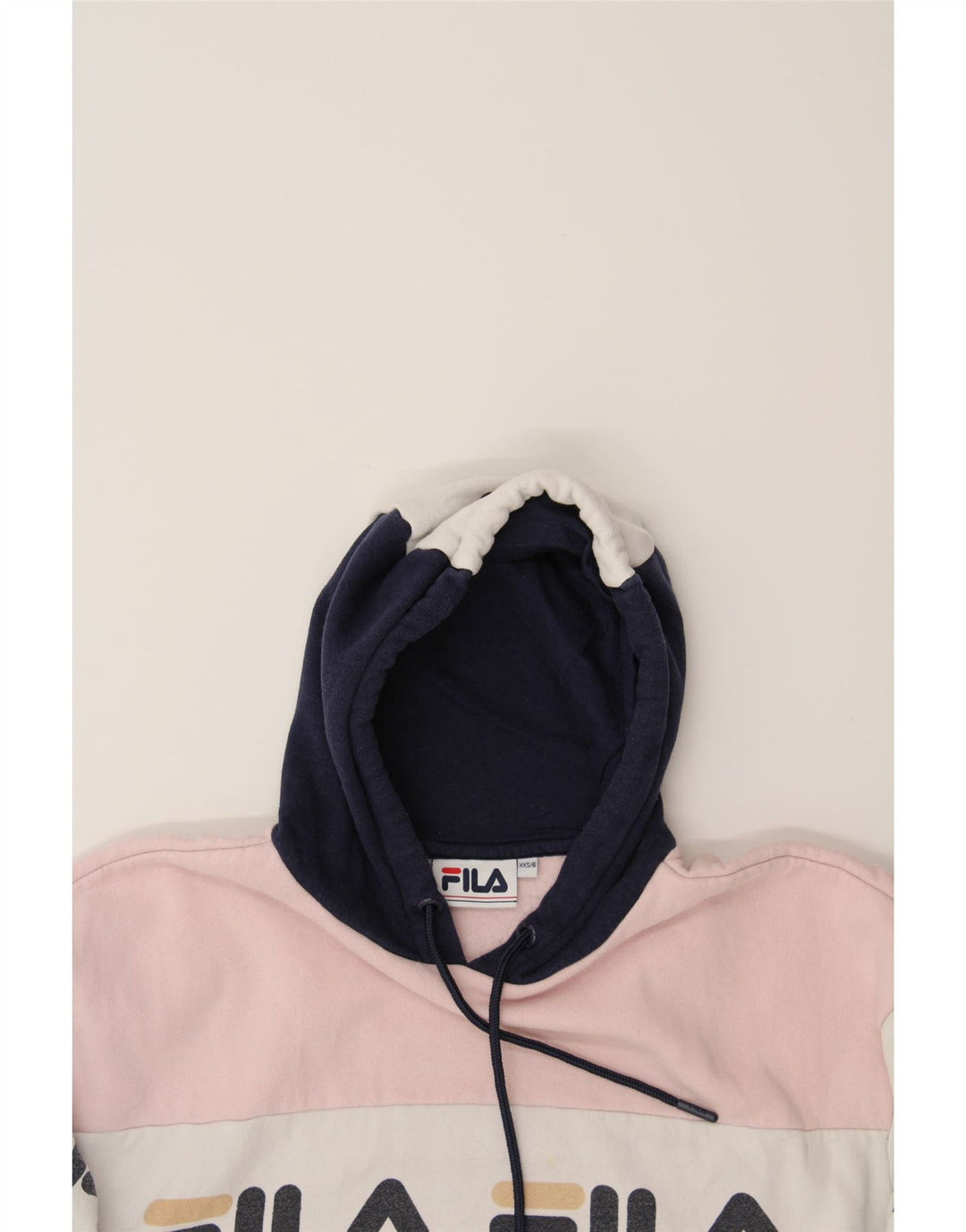FILA Womens Oversized Hoodie Jumper UK 2 2XS Multicoloured Colourblock Vintage Fila and Second-Hand Fila from Messina Hembry 
