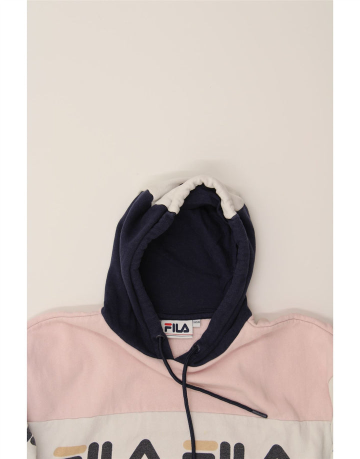 FILA Womens Oversized Hoodie Jumper UK 2 2XS Multicoloured Colourblock Vintage Fila and Second-Hand Fila from Messina Hembry 