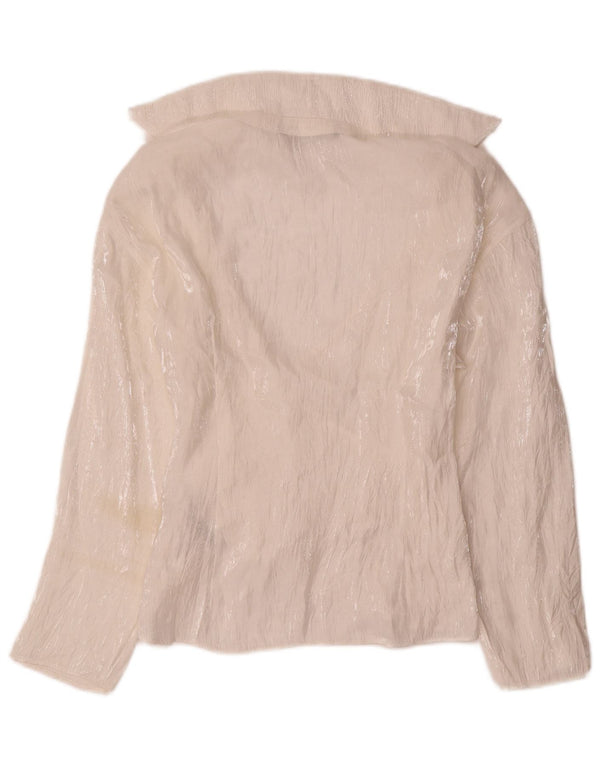 Blusa feminina de manga comprida Zara Top UK 12 viscose branca média