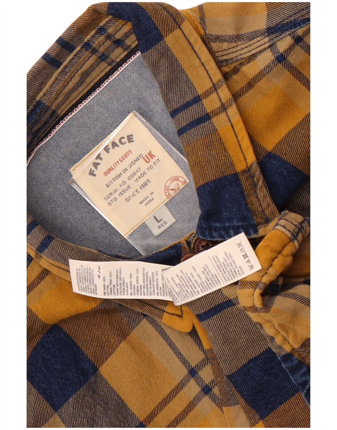 Camisa de flanela masculina de ajuste regular Fat Face grande algodão xadrez amarelo