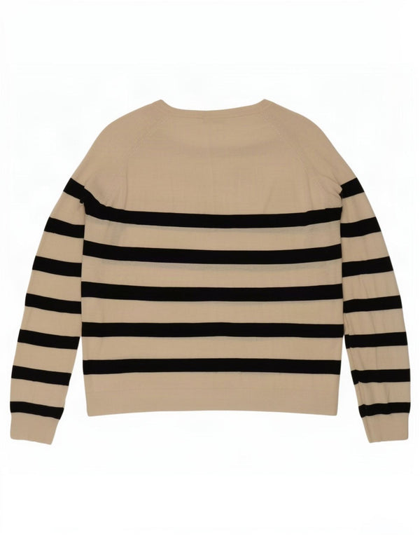 Suéter feminino Zara com gola redonda e viscose listrada branca grande Reino Unido 14