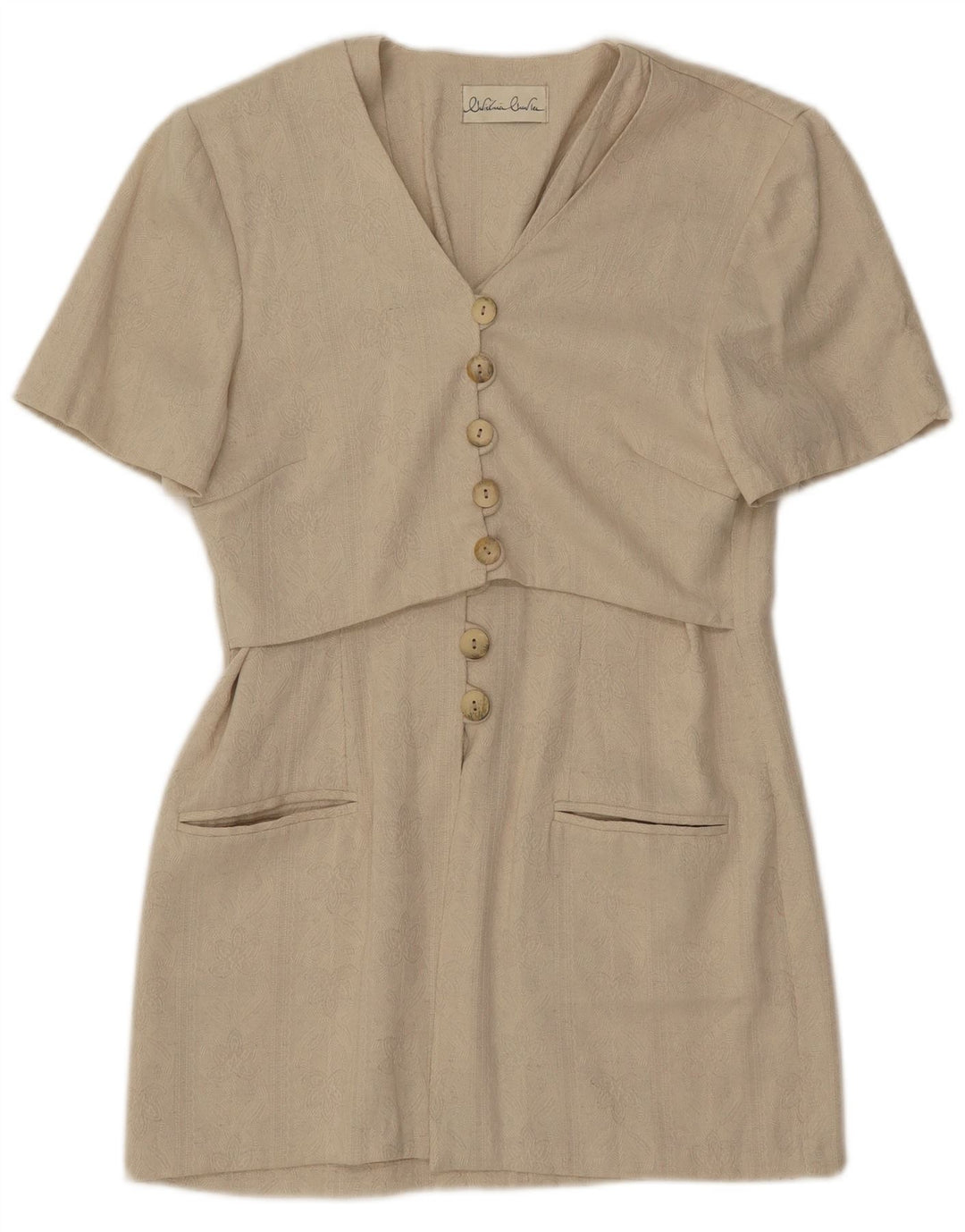 Jaqueta blazer longa feminina vintage de manga curta Reino Unido 8 pequena bege clássica