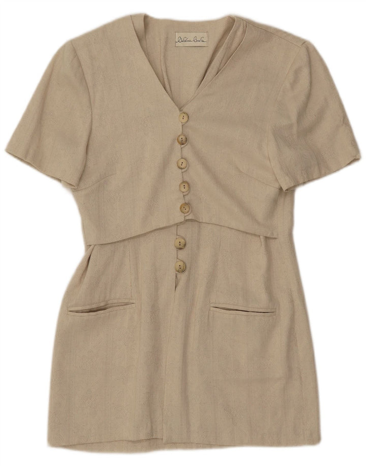 Jaqueta blazer longa feminina vintage de manga curta Reino Unido 8 pequena bege clássica