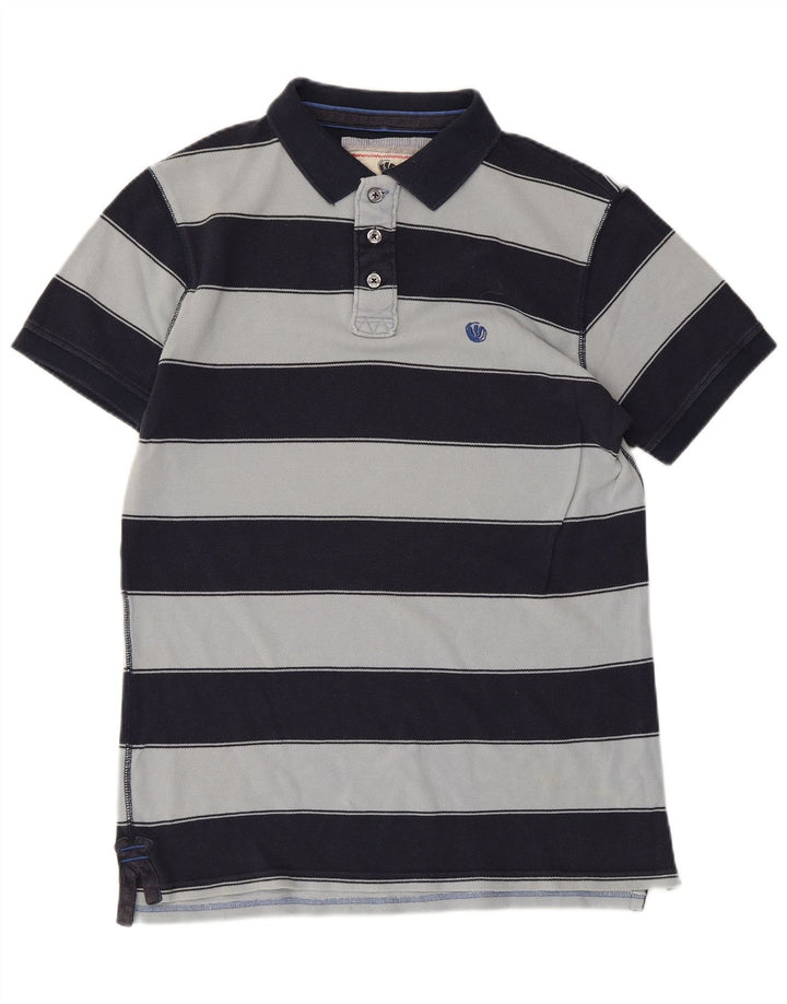 Camisa polo masculina FAT FACE de algodão listrado azul marinho médio
