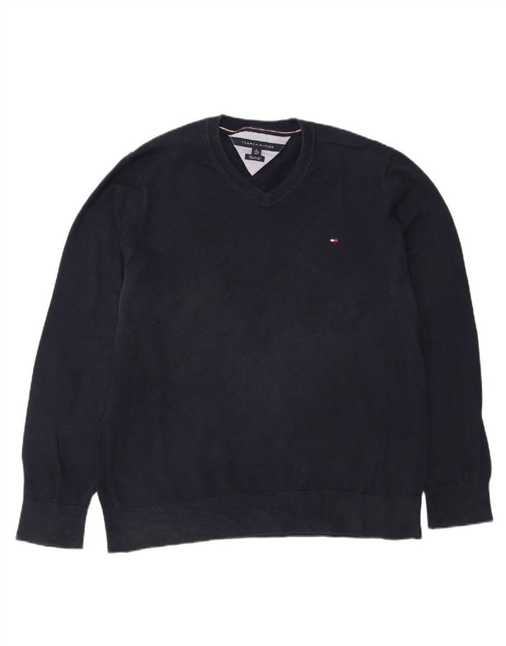 Suéter masculino TOMMY HILFIGER com decote em V XL azul marinho algodão
