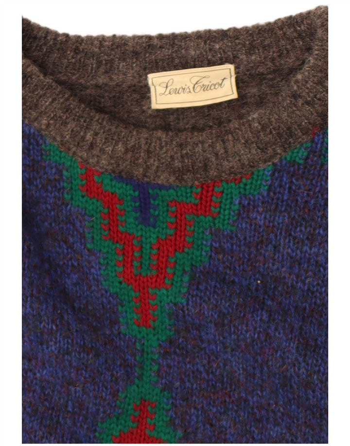 Suéter vintage masculino com gola redonda cinza médio Argyle/Diamante