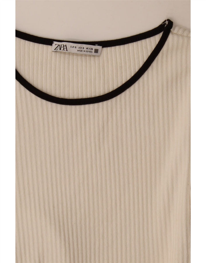 Top feminino Zara manga comprida UK 8 pequeno branco