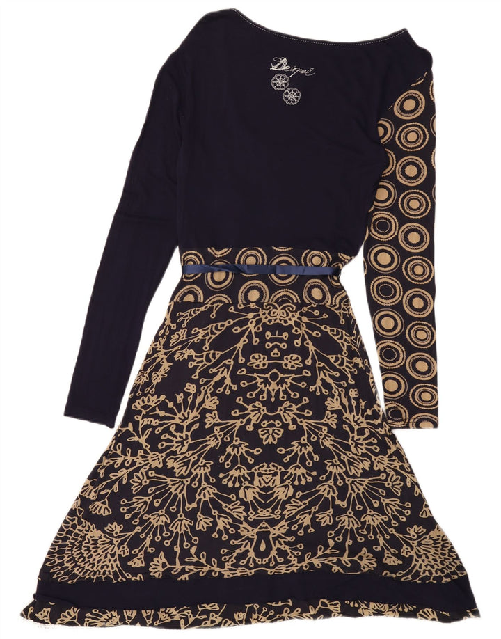 DESIGUAL Vestido feminino gráfico linha A UK 12 médio azul marinho floral