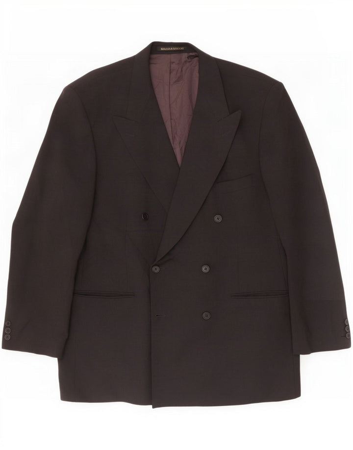 Jaqueta blazer masculina Marks & Spencer com peito duplo Reino Unido 44 XL preto poliéster