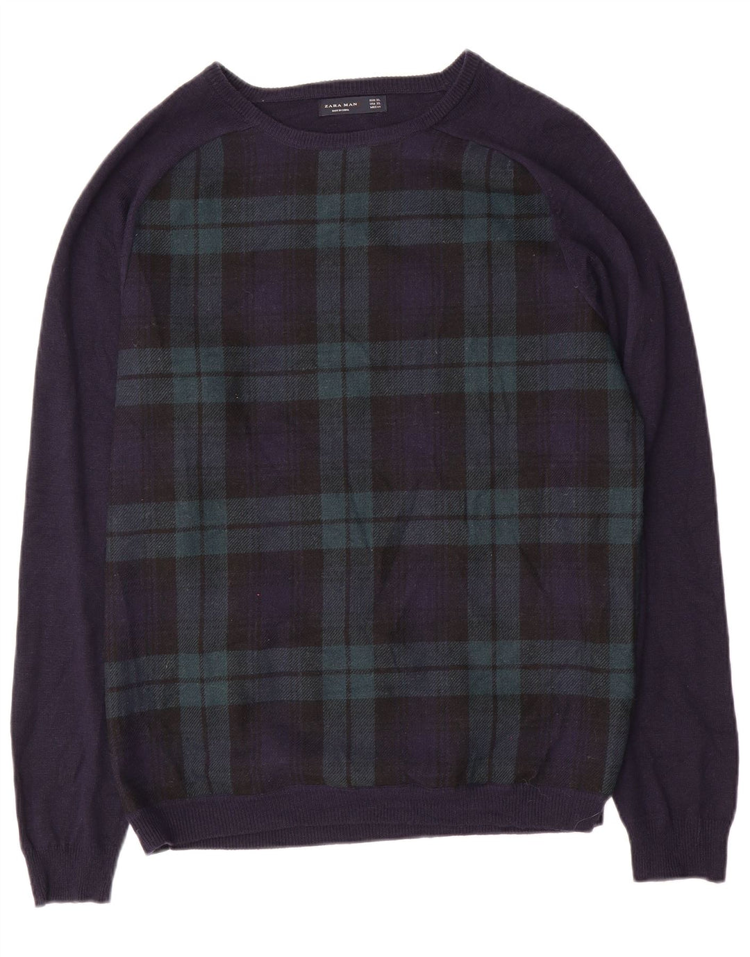 Suéter masculino ZARA com gola canoa XL azul marinho xadrez