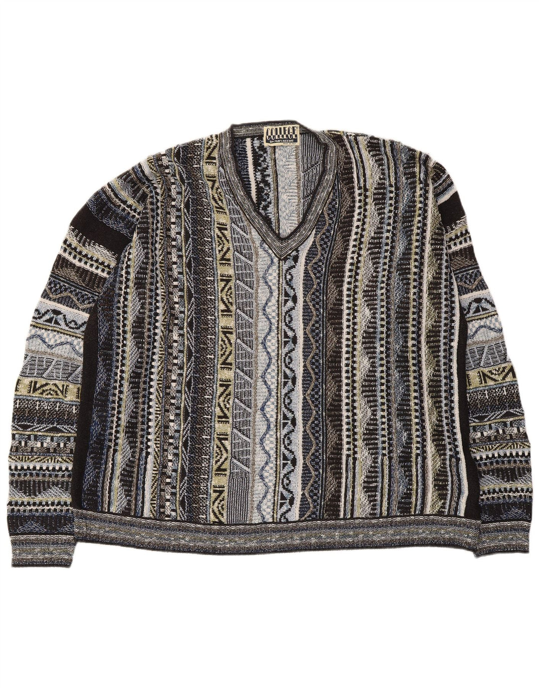 Suéter masculino Marcazzani com decote em V grande listrado multicolorido