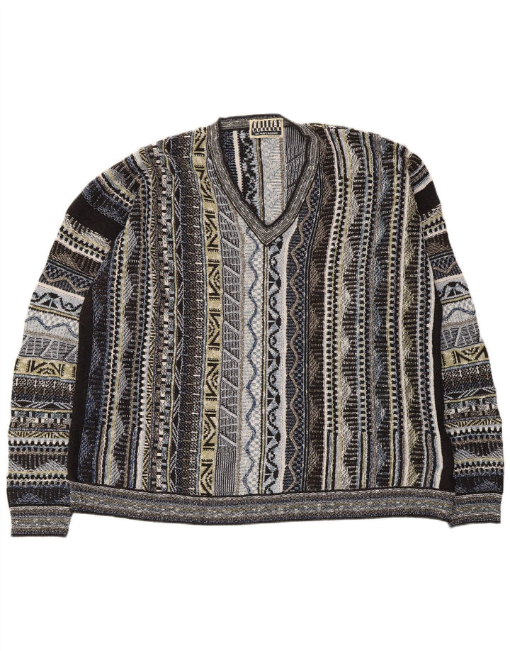 Suéter masculino Marcazzani com decote em V grande listrado multicolorido