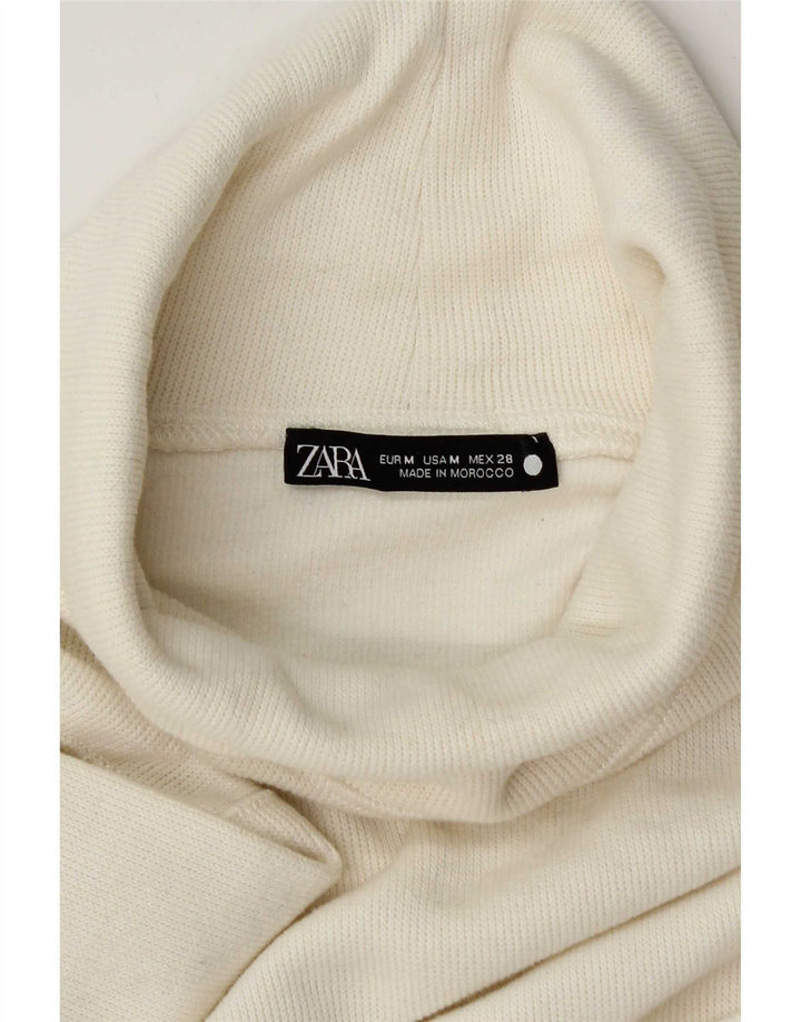 Zara Womens Crop Roll Neck Top Manga Longa Reino Unido 14 Médio Off White