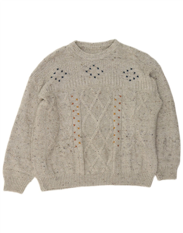 Suéter vintage masculino com gola redonda grande cinza