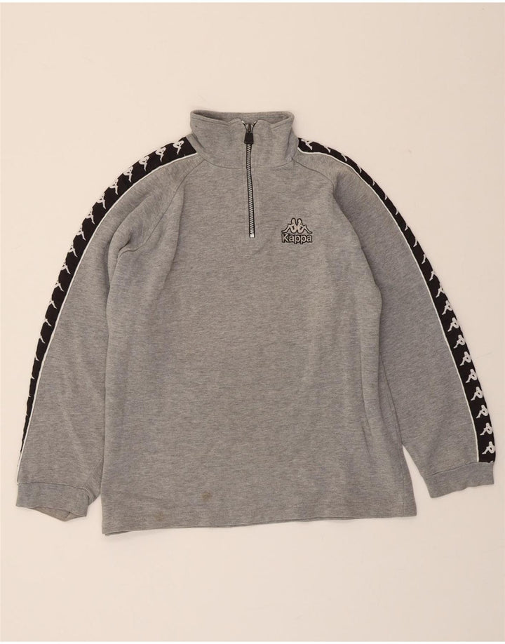 KAPPA Mens Graphic Zip Neck Sweatshirt Jumper XS Grey Colourblock Cotton Vintage Kappa and Second-Hand Kappa from Messina Hembry 